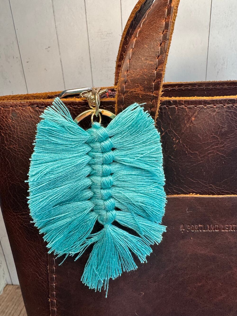 Teal Macrame Feather Bag Charm Macrame Boho Blue Accessories NeW Fast Ship